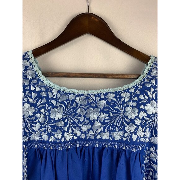 Women’s El Interior Blue Embroidered Floral Puebla Blouse Size XL - Picture 8 of 9